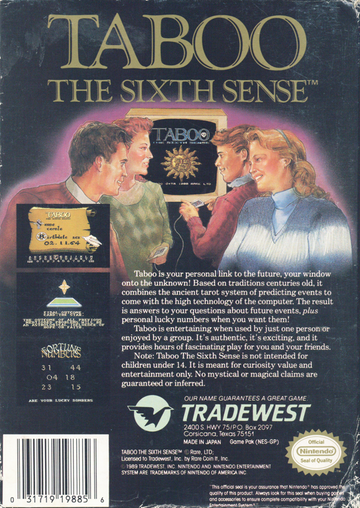 
Taboo: The Sixth Sense | NES | back cover | Data by MobyGames.com