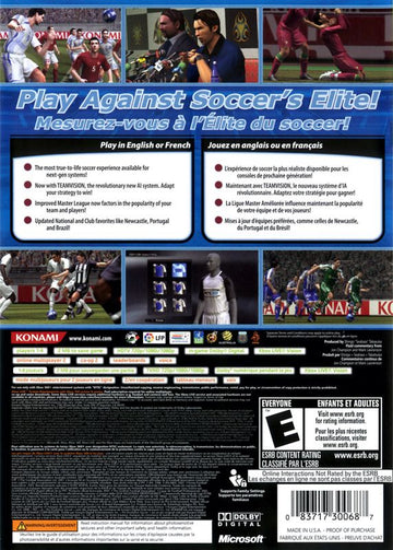
PES 2008: Pro Evolution Soccer | Xbox 360 | back cover | Region: North America | source-country=Canada,Mexico,United States | Data by MobyGames.com