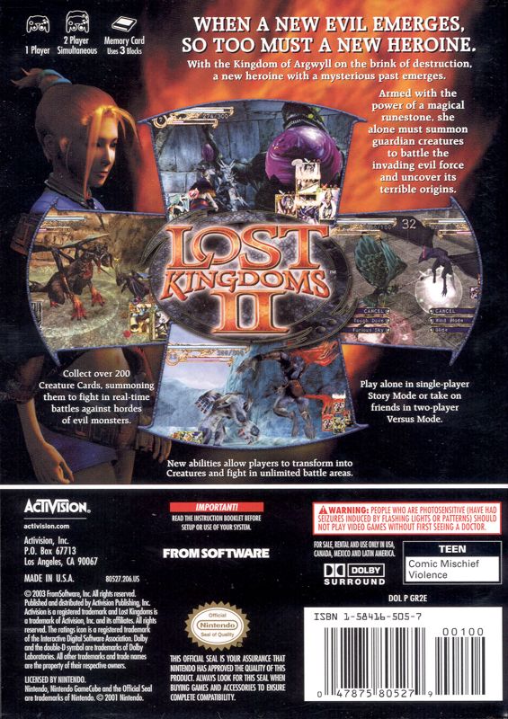 Lost Kingdoms II | GameCube | back cover | region=North America | source-country=Canada,Mexico,United States | zypher-v2 | moby-7b07ab5cae62 | Data by MobyGames.com