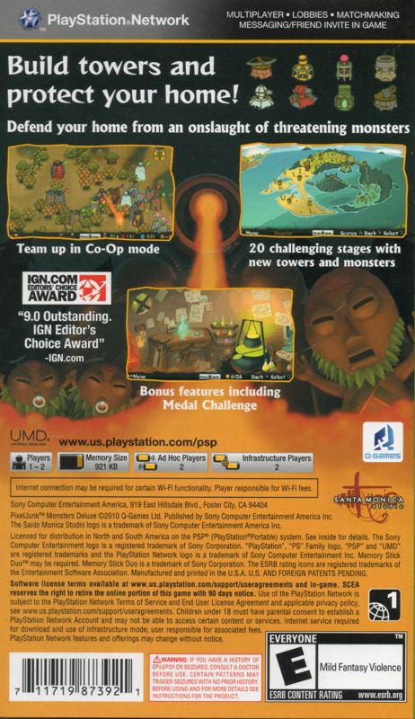PixelJunk Monsters: Deluxe | PSP | back cover | region=North America | source-country=United States | zypher-v2 | moby-bd88c016a9ae | Data by MobyGames.com