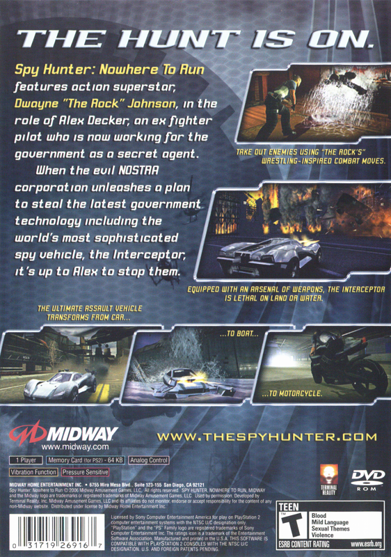 
Spy Hunter: Nowhere to Run | PlayStation 2 | back cover | Region: North America | source-country=United States | Data by MobyGames.com