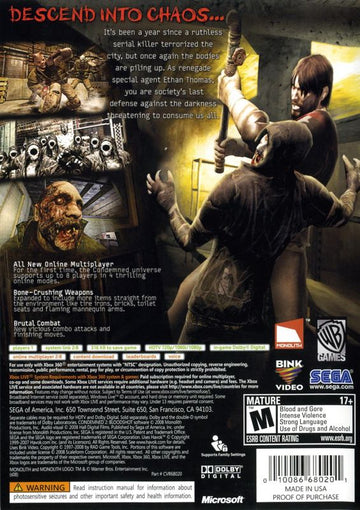 
Condemned 2: Bloodshot | Xbox 360 | back cover | Region: North America | source-country=United States | Data by MobyGames.com