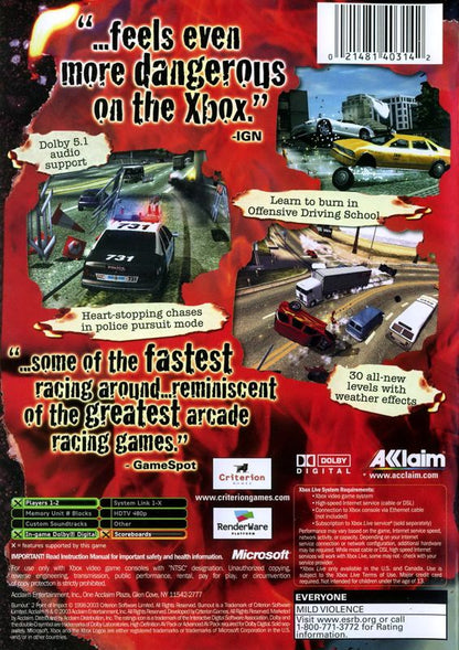 
Burnout 2: Point of Impact | Xbox | back cover | Data by MobyGames.com