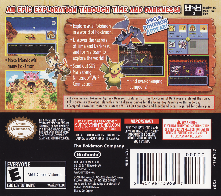 Pokémon Mystery Dungeon: Explorers of Darkness | Nintendo DS | back cover | Data by MobyGames.com