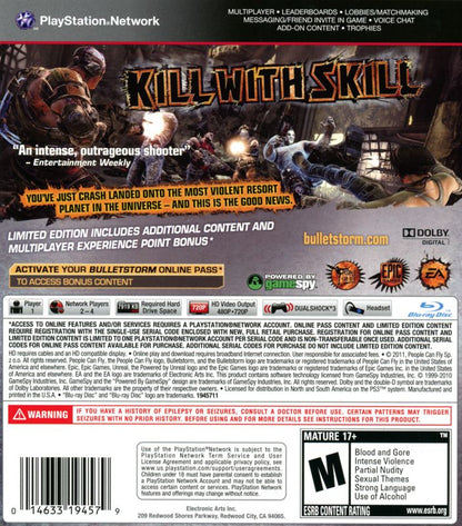 
Bulletstorm (Limited Edition) | PlayStation 3 | back cover | Data by MobyGames.com