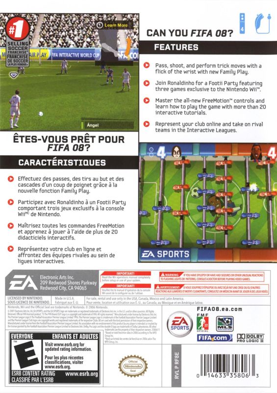 FIFA Soccer 08 | Wii | back cover | Data by MobyGames.com