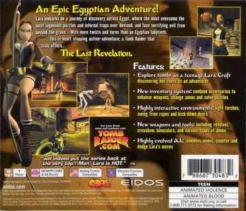 Tomb Raider: The Last Revelation | PlayStation | back cover | region=North America | source-country=Canada,United States | zypher-v2 | moby-3a200df669f7 | Data by MobyGames.com