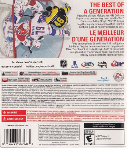 
NHL 15 | PlayStation 3 | back cover | Region: North America | source-country=Canada | Data by MobyGames.com