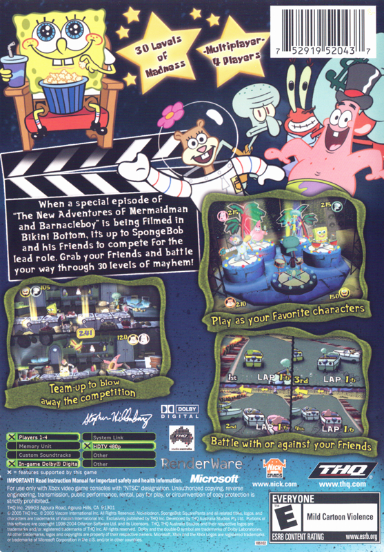 
SpongeBob SquarePants: Lights, Camera, Pants! | Xbox | back cover | Data by MobyGames.com