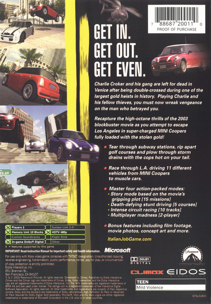 
The Italian Job | Xbox | back cover | Data by MobyGames.com
