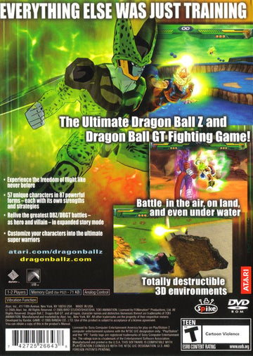 Dragon Ball Z: Budokai Tenkaichi | PlayStation 2 | back cover | region=North America | source-country=Canada,United States | zypher-v2 | moby-f3da64ec4157 | Data by MobyGames.com