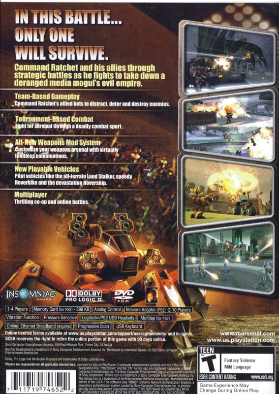 
Ratchet: Deadlocked | PlayStation 2 | back cover | Data by MobyGames.com