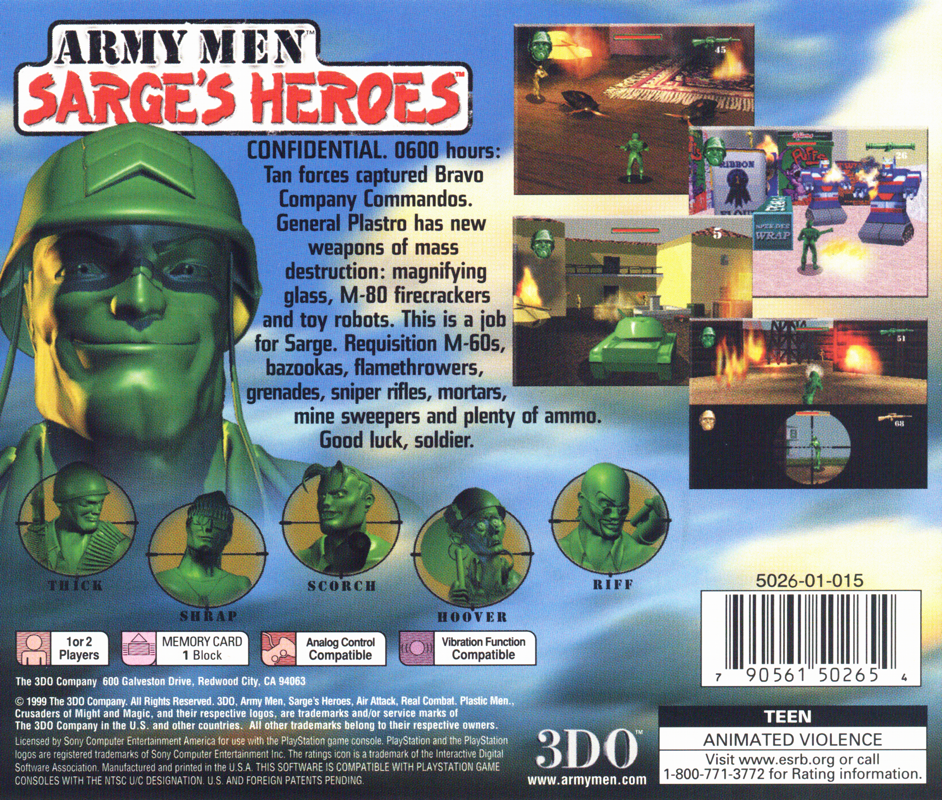 
Army Men: Sarge's Heroes | PlayStation | back cover | Data by MobyGames.com