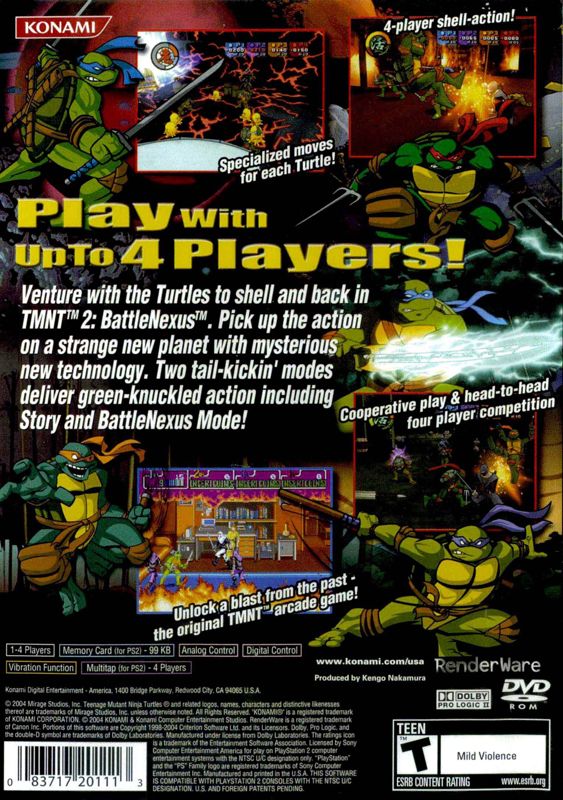 
Teenage Mutant Ninja Turtles 2: Battle Nexus | PlayStation 2 | back cover | Data by MobyGames.com