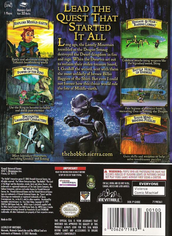 
The Hobbit | GameCube | back cover | Data by MobyGames.com