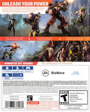 Anthem | PlayStation 4 | back cover | region=North America | source-country=United States | zypher-v2 | moby-e15a97b14d8c | Data by MobyGames.com