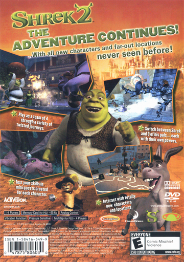 
Shrek 2 | PlayStation 2 | back cover | Region: North America | source-country=United States | Data by MobyGames.com