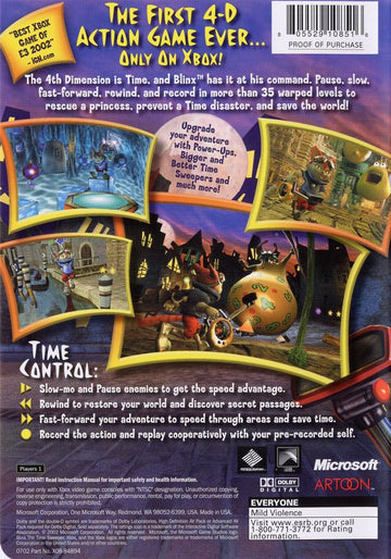 Blinx: The Time Sweeper | Xbox | back cover | region=North America | source-country=Canada,United States | zypher-v2 | moby-3c4324d06878 | Data by MobyGames.com