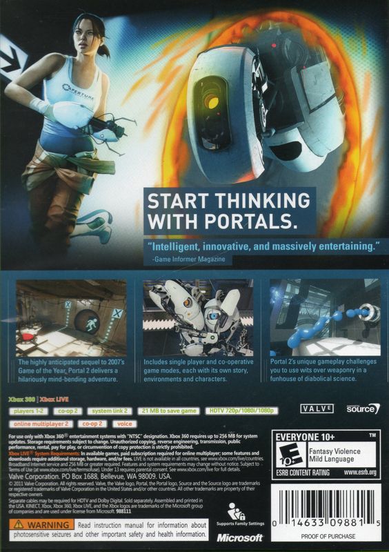 
Portal 2 | Xbox 360 | back cover | Data by MobyGames.com