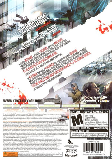 
Kane & Lynch: Dead Men | Xbox 360 | back cover | Region: North America | source-country=Canada,United States | Data by MobyGames.com