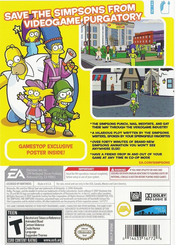 The Simpsons Game | Wii | back cover | region=North America | source-country=Canada,Mexico,Other,United States | zypher-v2 | moby-5f5a0e94fc8d | Data by MobyGames.com
