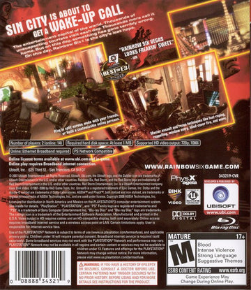 Tom Clancy's Rainbow Six: Vegas | PlayStation 3 | back cover | region=North America | source-country=United States | zypher-v2 | moby-8313efa73e21 | Data by MobyGames.com