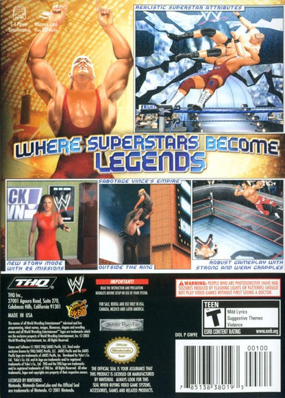 WWE WrestleMania XIX | GameCube | back cover | region=North America | source-country=Canada,Mexico,Other,United States | zypher-v2 | moby-e886f2c2d8bc | Data by MobyGames.com