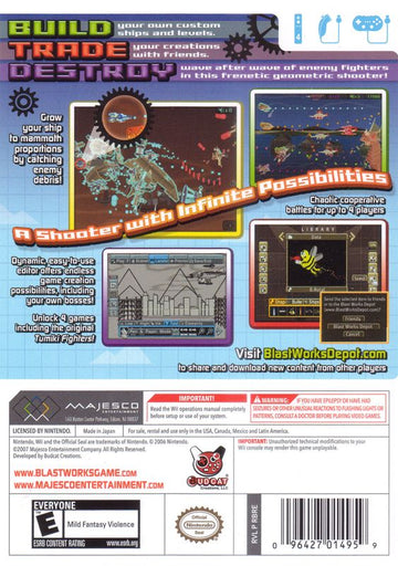 Blast Works: Build, Trade, Destroy | Wii | back cover | region=North America | source-country=United States | zypher-v2 | moby-83d9284d4147 | Data by MobyGames.com