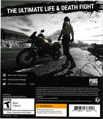 
PlayerUnknown's Battlegrounds | Xbox One | back cover | Data by MobyGames.com