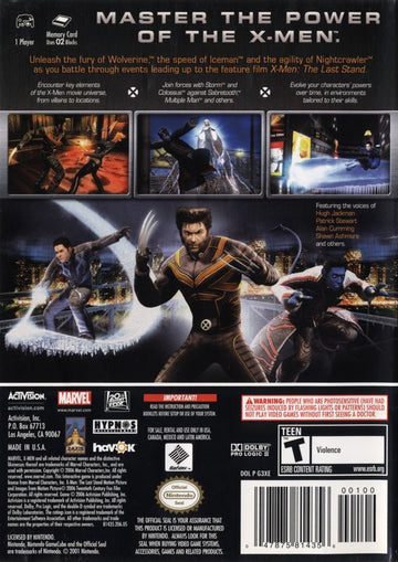 
X-Men: The Official Game | GameCube | back cover | Region: North America | source-country=United States | Data by MobyGames.com