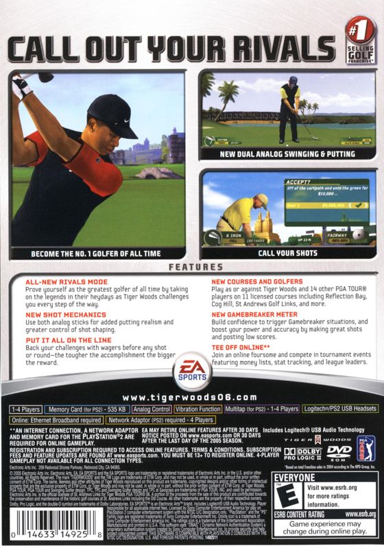 Tiger Woods PGA Tour 06 | PlayStation 2 | back cover | region=North America | source-country=United States | zypher-v2 | moby-413078ad7398 | Data by MobyGames.com