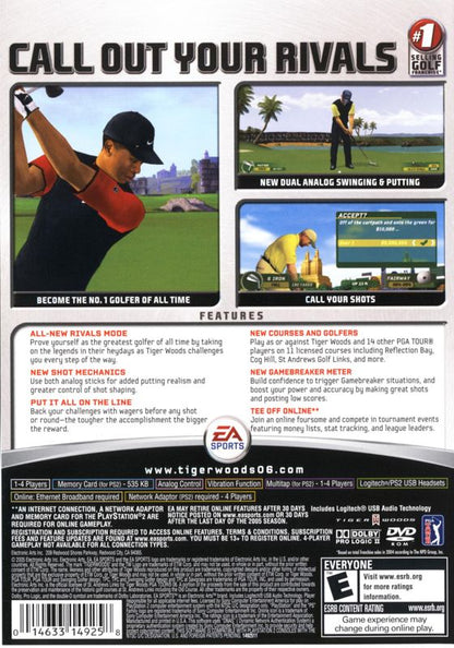 Tiger Woods PGA Tour 06 | PlayStation 2 | back cover | region=North America | source-country=United States | zypher-v2 | moby-413078ad7398 | Data by MobyGames.com
