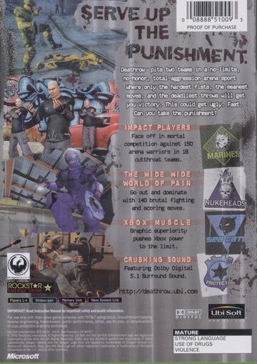 
Deathrow | Xbox | back cover | Data by MobyGames.com