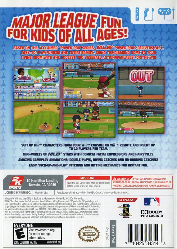 MLB Power Pros | Wii | back cover | region=North America | source-country=United States | zypher-v2 | moby-ad6003d88682 | Data by MobyGames.com