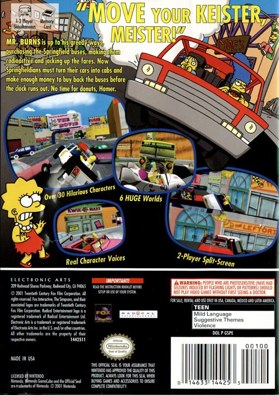 
The Simpsons: Road Rage | GameCube | back cover | Data by MobyGames.com