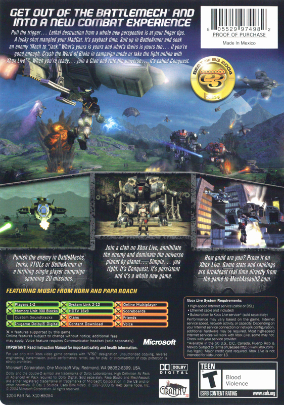 MechAssault 2: Lone Wolf | Xbox | back cover | region=North America | source-country=United States | zypher-v2 | moby-9473ed31099c | Data by MobyGames.com