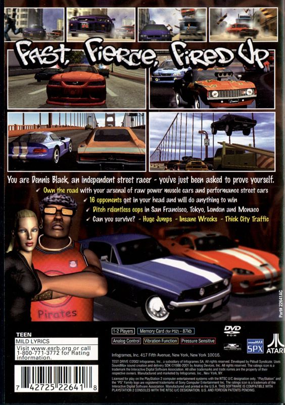 Test Drive | PlayStation 2 | back cover | region=North America | source-country=United States | zypher-v2 | moby-1519d75162f0 | Data by MobyGames.com