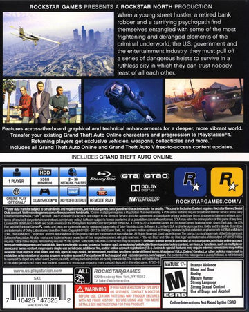
Grand Theft Auto V | PlayStation 4 | back cover | Data by MobyGames.com