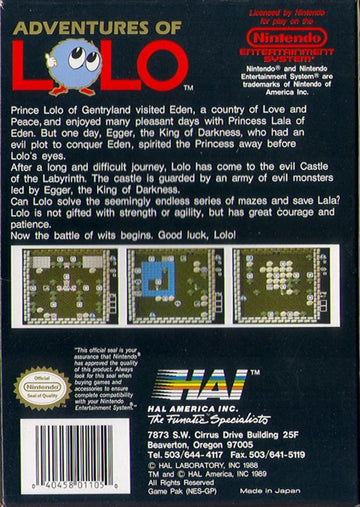 
Adventures of Lolo | NES | back cover | Data by MobyGames.com