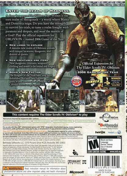 
The Elder Scrolls IV: Shivering Isles | Xbox 360 | back cover | Region: North America | source-country=United States | Data by MobyGames.com