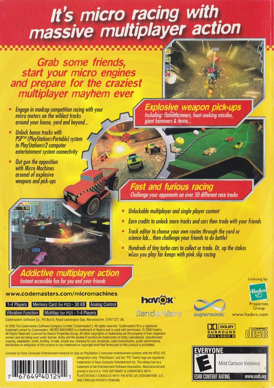 
Micro Machines V4 | PlayStation 2 | back cover | Region: North America | source-country=Canada,United States | Data by MobyGames.com