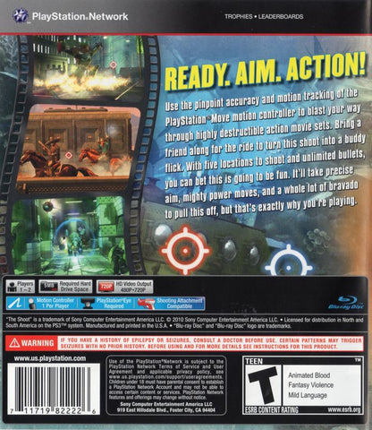 
The Shoot | PlayStation 3 | back cover | Region: North America | source-country=United States | Data by MobyGames.com