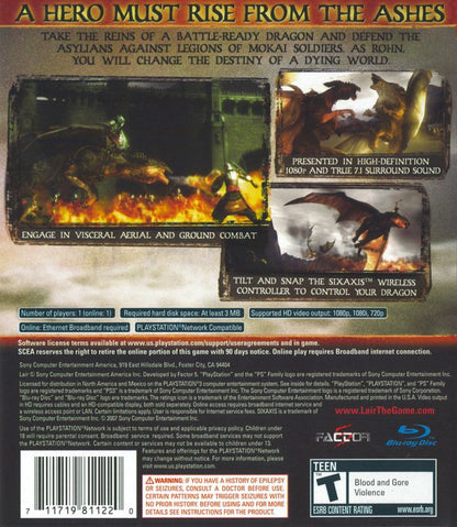 
Lair | PlayStation 3 | back cover | Region: North America | source-country=United States | Data by MobyGames.com