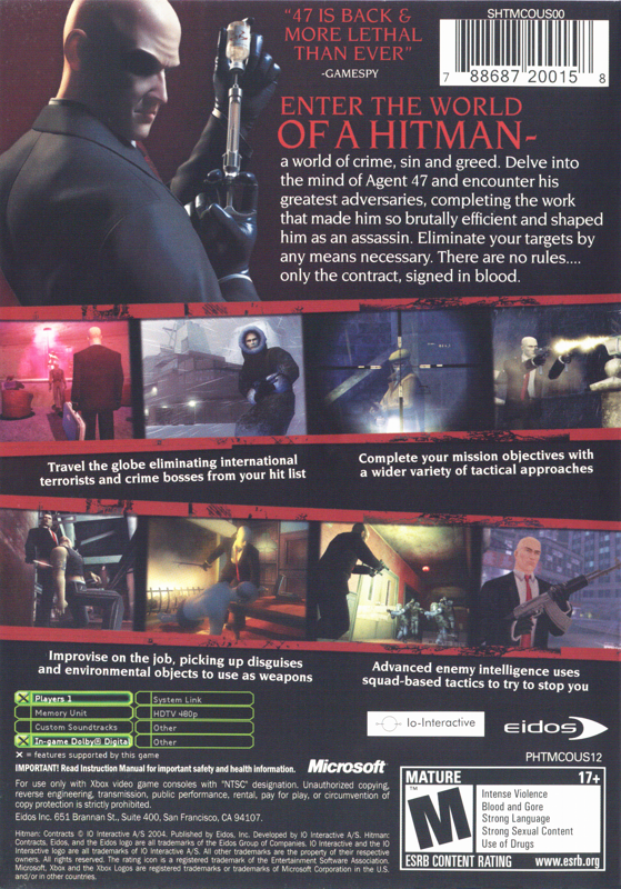
Hitman: Contracts | Xbox | back cover | Data by MobyGames.com
