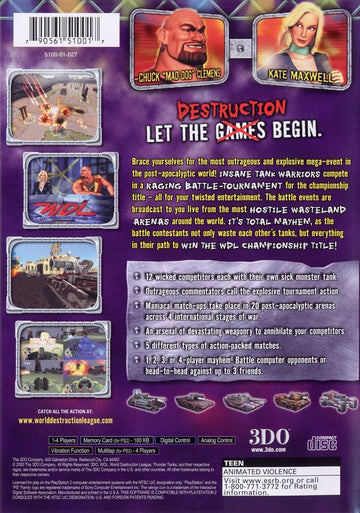 
World Destruction League: Thunder Tanks | PlayStation 2 | back cover | Data by MobyGames.com