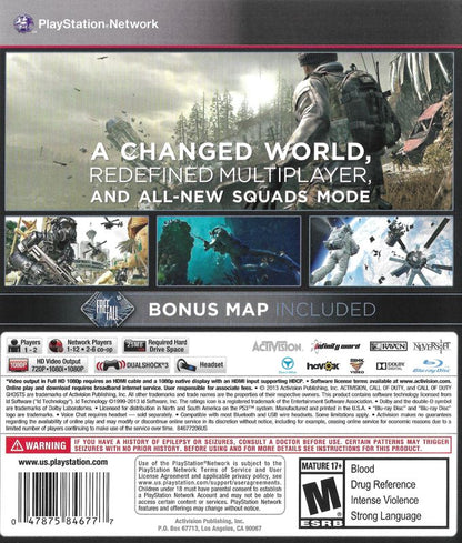 Call of Duty: Ghosts | PlayStation 4 | back cover | region=North America | source-country=United States | zypher-v2 | moby-a10b6a4a678f | Data by MobyGames.com
