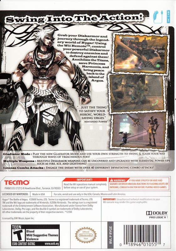 Rygar: The Legendary Adventure | Wii | back cover | Data by MobyGames.com