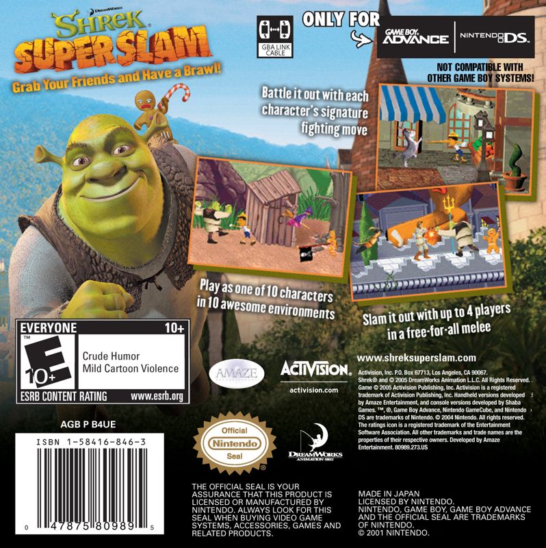 
Shrek SuperSlam | Game Boy Advance | back cover | Data by MobyGames.com