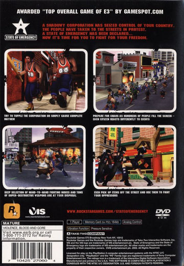 
State of Emergency | PlayStation 2 | back cover | Data by MobyGames.com