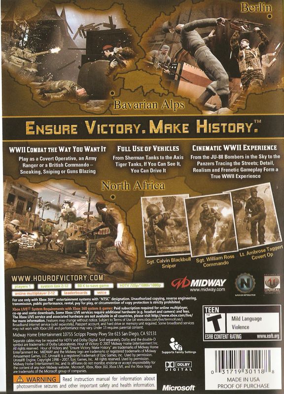 
Hour of Victory | Xbox 360 | back cover | Data by MobyGames.com